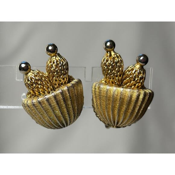 Hobe Gold Brushed Metal and Mesh Necklace Earrings Demi Parure RARE 1950-1960s - Picture 3 of 10